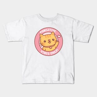 Cute Tabby Cat Pawsitive Vibes Only Motivational Pun Kids T-Shirt